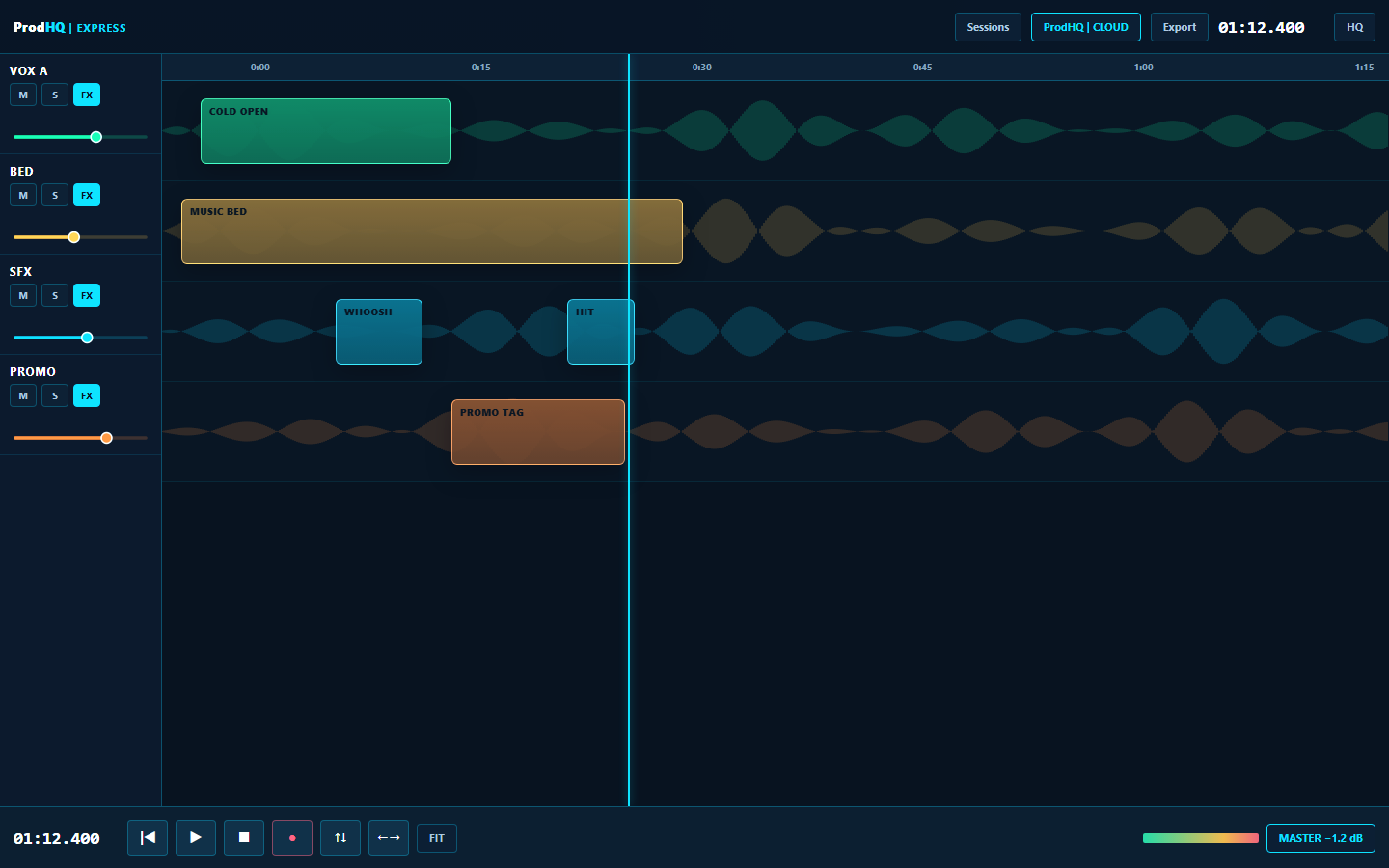 ProdHQ Express multitrack session