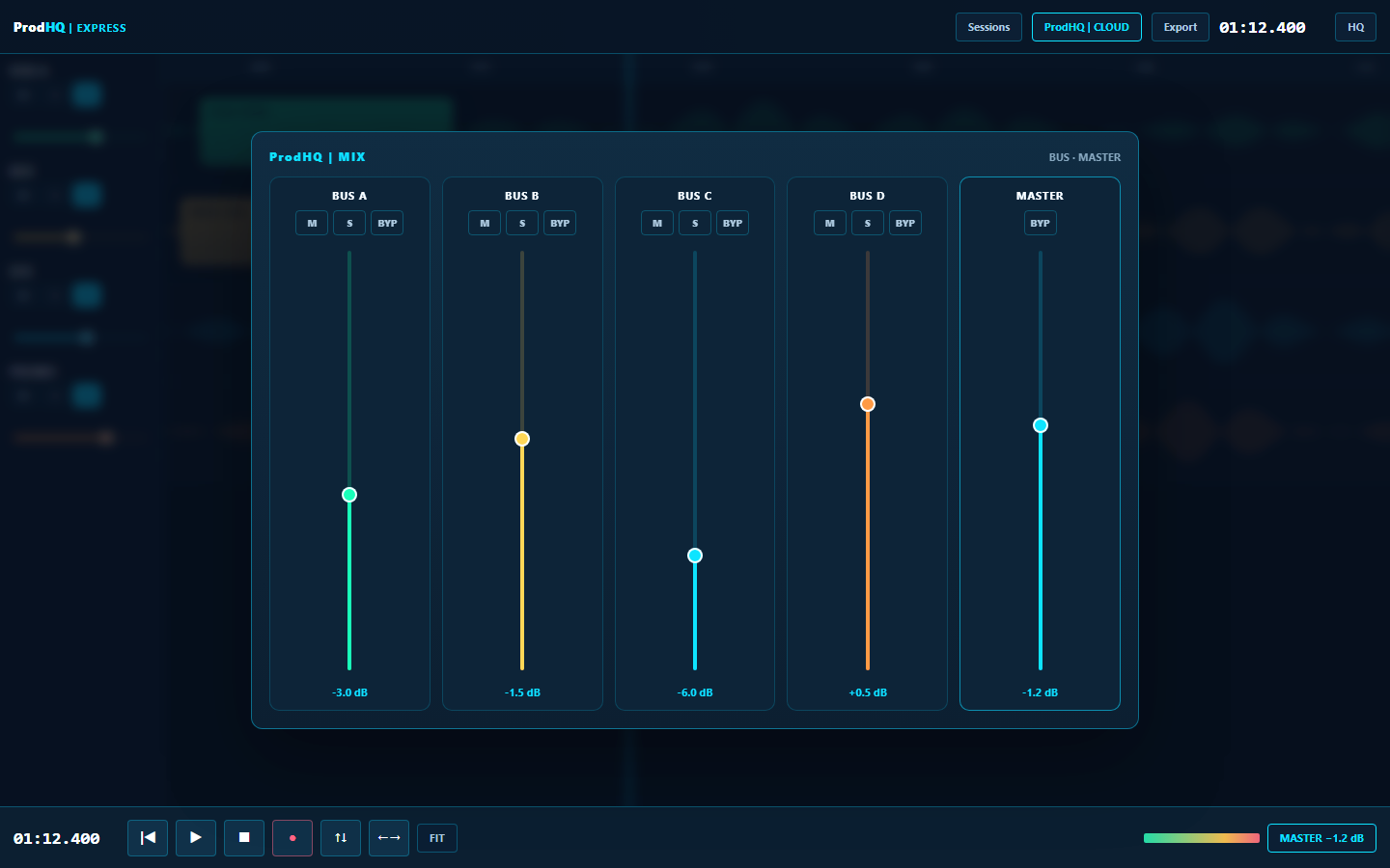 ProdHQ mixer with bus and master levels